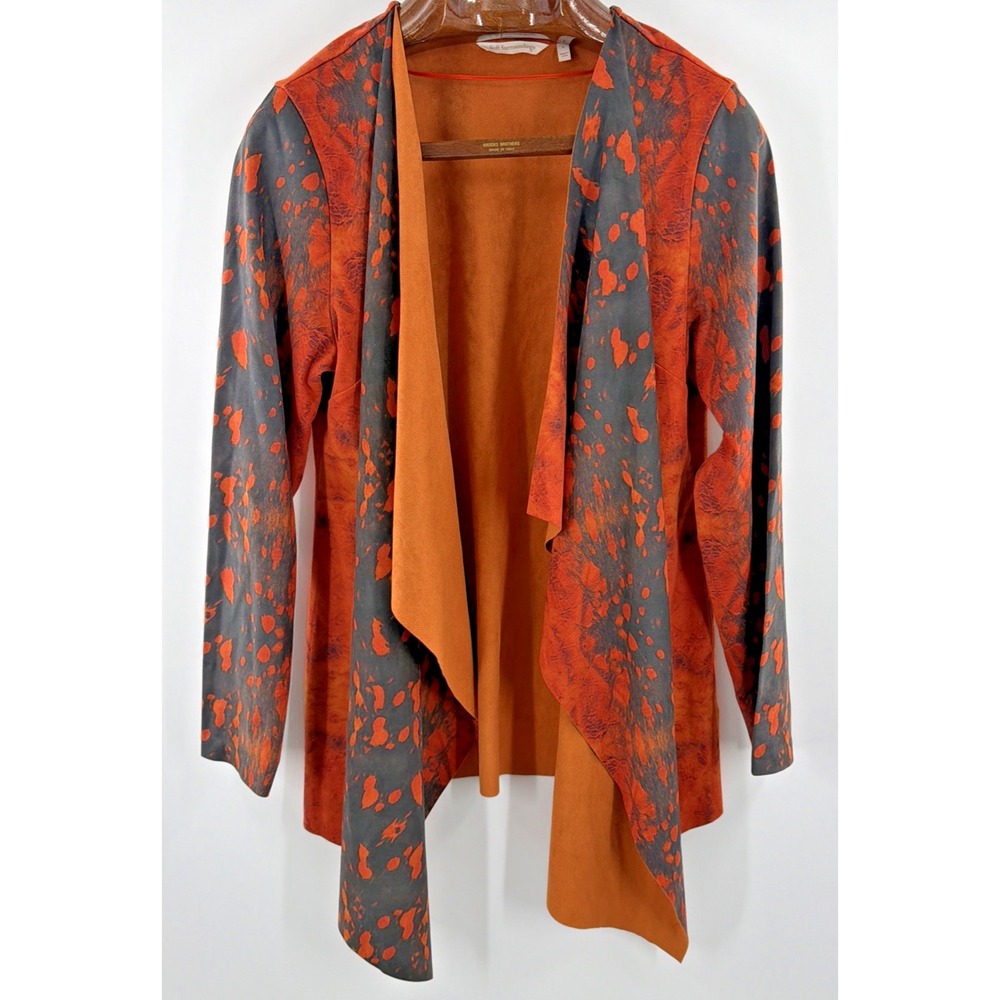 Soft Surroundings Faux Suede Draped Open Front Cardigan Jacket Brown Women Large